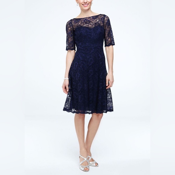 NWT Davids bridal lace elbow sleeve dress in marine. Size 18 - Picture 1 of 3